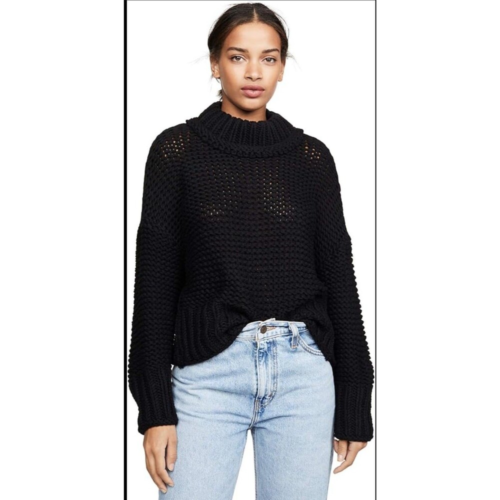 Free People My Only Sunshine Chunky Knit Sweater in Black - Size XS